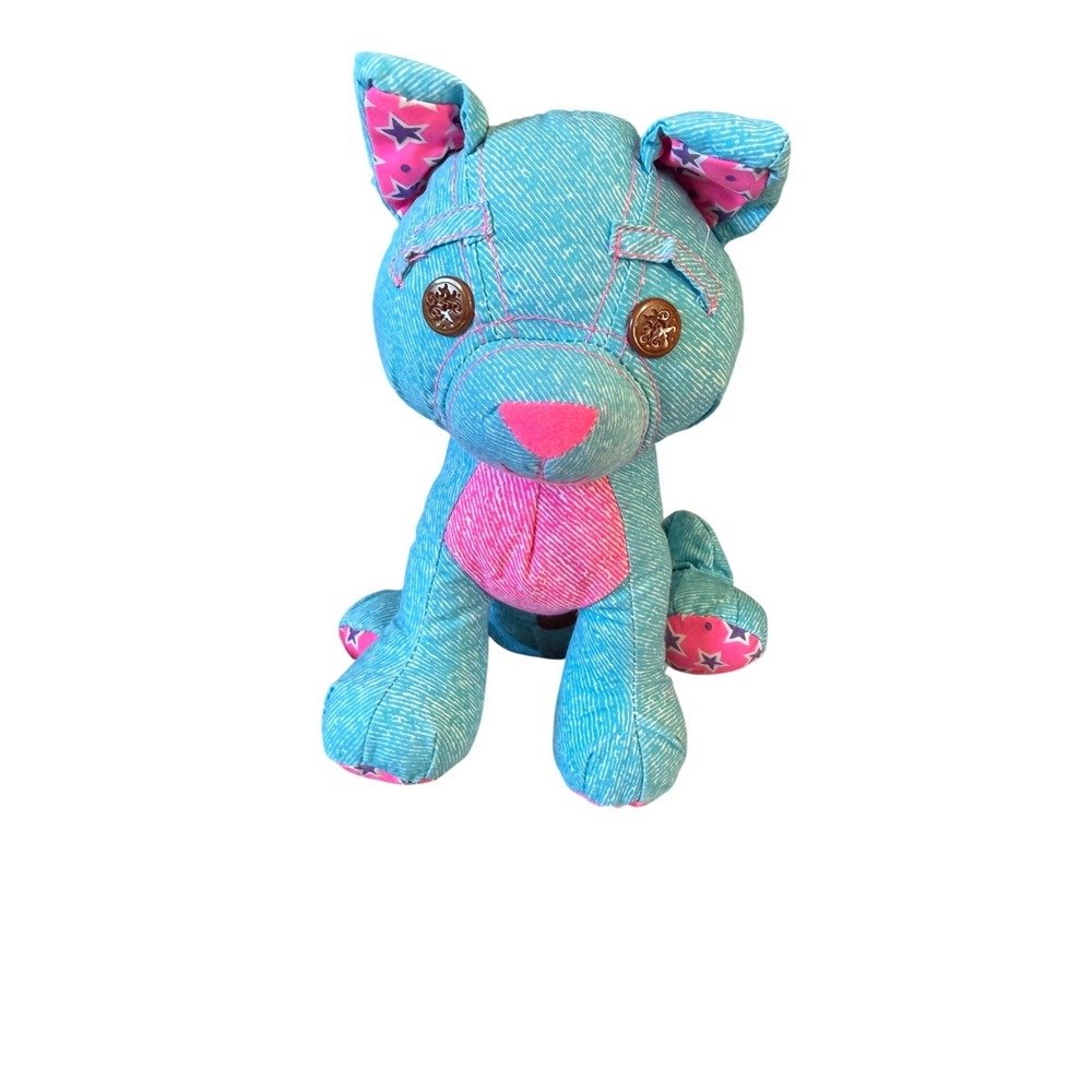 Vintage TYCO 1995 Doodle Pets 9" Plush Dog Pup Denim Wash Blue Pink Purple Stars